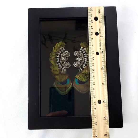 Vintage ASHLOCK Peacock Feather Earrings Art Framed Wall Decor Shadow Box - Picture 7 of 10